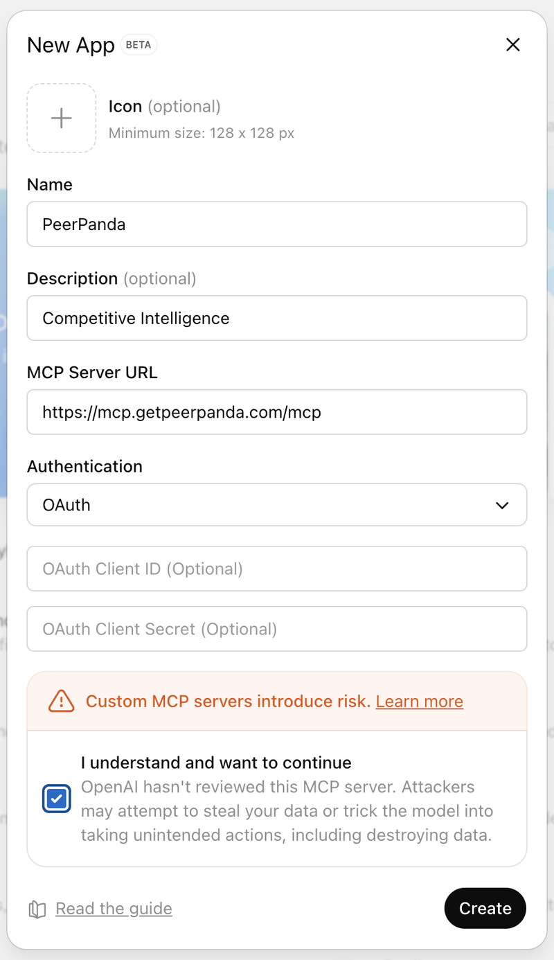 Adding PeerPanda MCP in ChatGPT