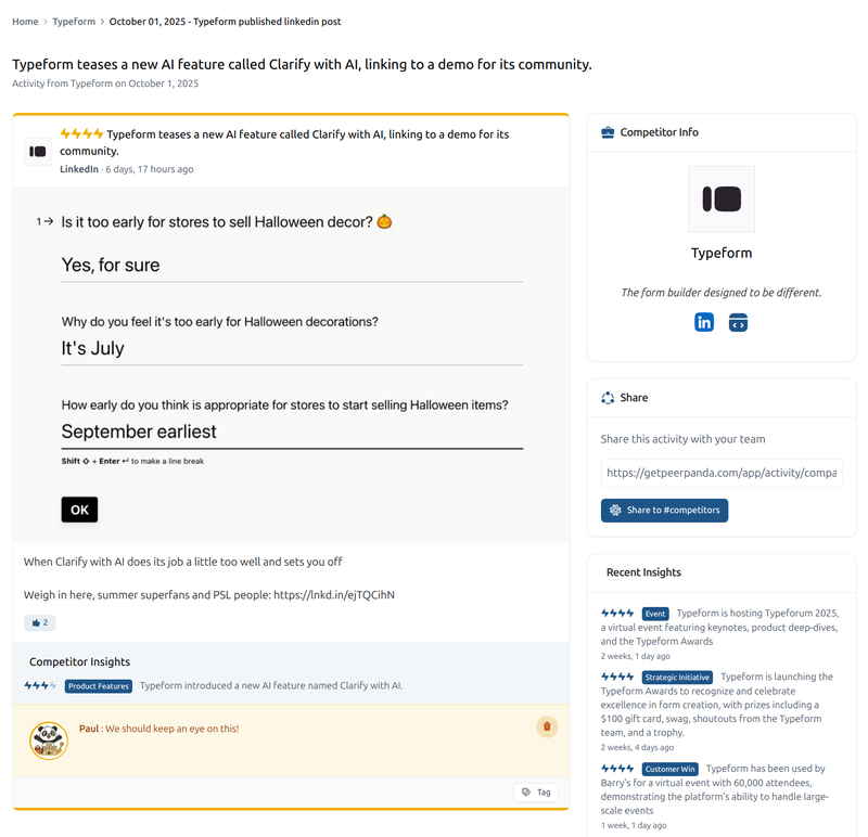 Share Competitor Update in Slack