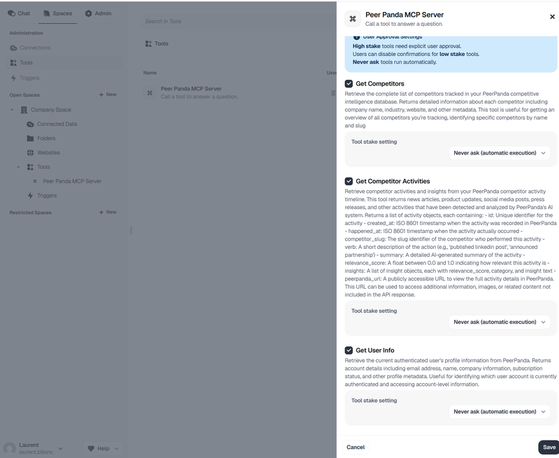 PeerPanda MCP Dust Tools Settings