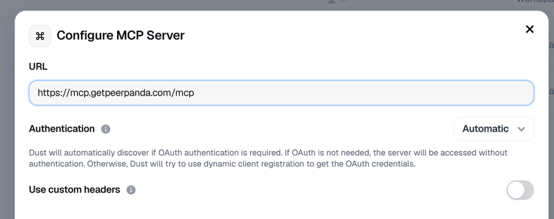 Adding PeerPanda MCP to Dust